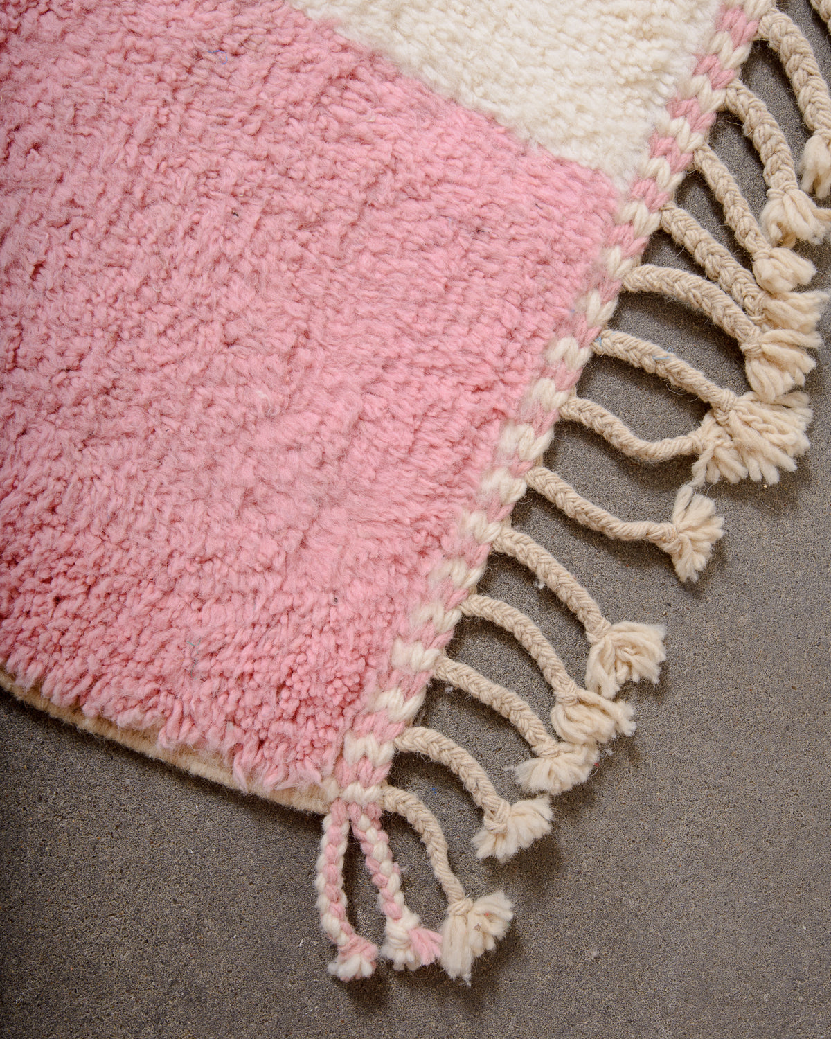 Modern, designer, handcrafted Berber rug from Morocco. Beniourain carpet with beautiful colours and patterns and fluffy wool texture.